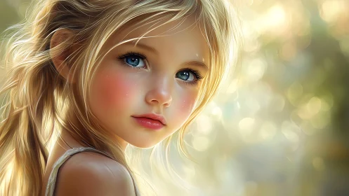 Young girl with golden hair gazes over shoulder in soft light