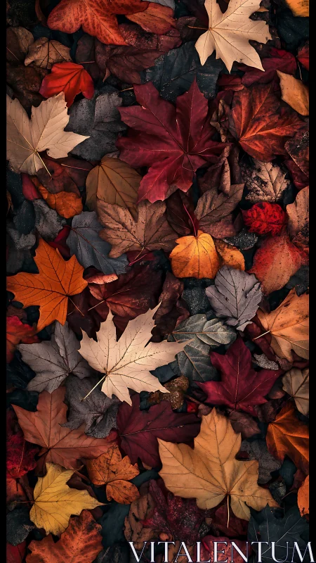 High-contrast macro study of overlapping autumn maple foliage