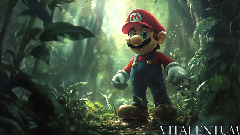 Mario navigates emerald jungle corridor with divine light.