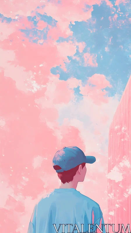 Soft pink sky welcomes a quiet dreamer in gentle light