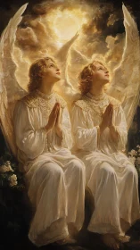 Twin robed angels rendered in luminous high-contrast chiaroscuro