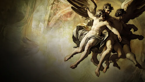 Baroque celestial figures in dynamic chiaroscuro composition