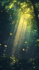 Sunlit firefly grotto where golden butterflies wander.