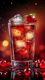 High-Speed Carbonated Cherry Beverage with Dynamic Splashing Crystalline Structure.
