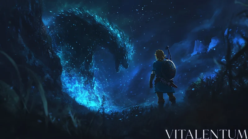 Starlit warrior confronts a tidal beast of living moonfire.