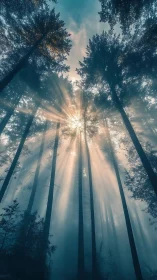 Sunlight Piercing Through Tall Forest Canopy