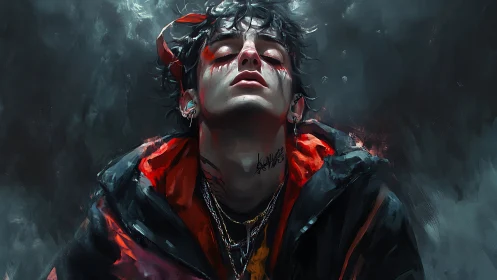 Stormlit rebel exhales crimson silence into the night