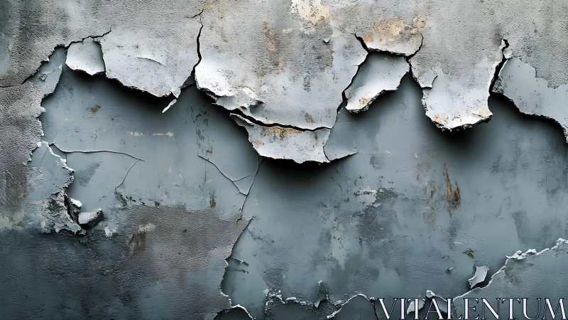 Weathered blue wall with peeling paint in urban decay style.