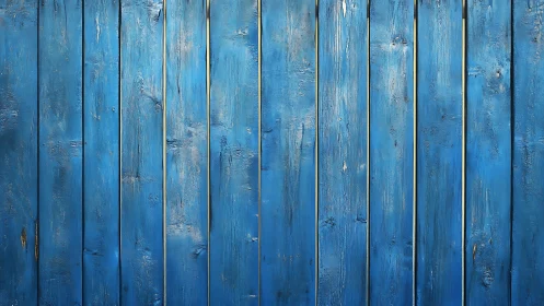 Weathered blue wooden planks form a rustic vertical wall.