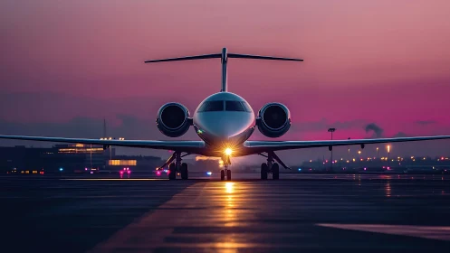 Runway dawn turns sleek private jet into glowing arrow