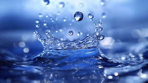 Macro high-speed capture of blue water crown splash dynamics