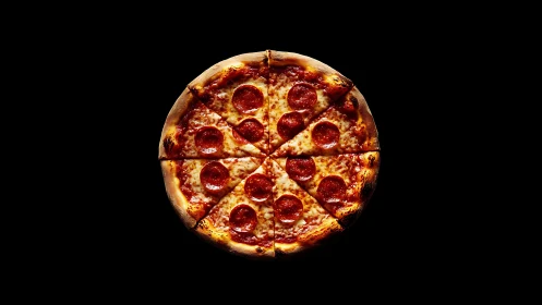 Lone pepperoni galaxy spinning in a delicious black void.