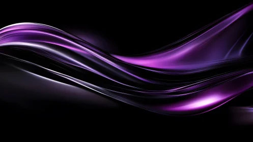Elegant purple light waves on black background, digital abstract art.