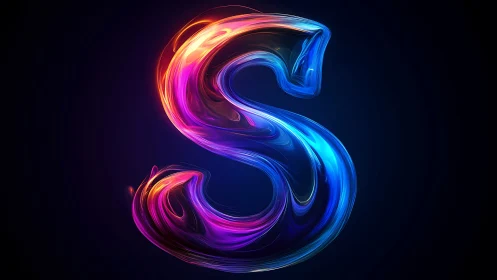 Luminous neon S swirling in liquid rainbow light.