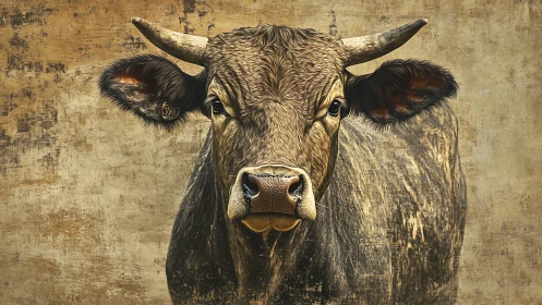 Rustic longhorn quietly studies the world in sepia stillness
