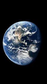 Satellite view of Earth showing Americas against black space.
