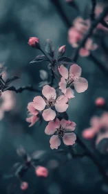 Delicate Pink Blossoms in Moody Blue Light