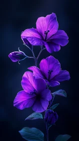 Violet Petals Luminous Against Deep Indigo. Botanical Study.