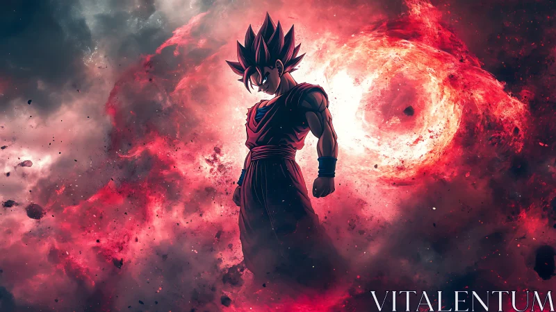 Stellar warrior ignites a storm of cosmic crimson power.