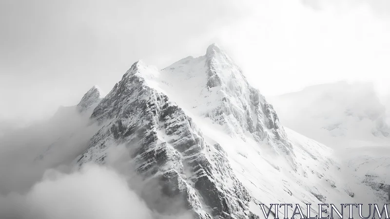 Silent ice cathedral rising through winter-bright cloud veil.