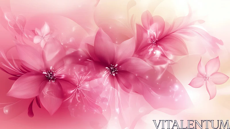 Pink Ethereal Flowers with Luminous Particle Effects