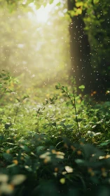 Sunlit Garden: Young Plants Emerge Through Golden Bokeh.