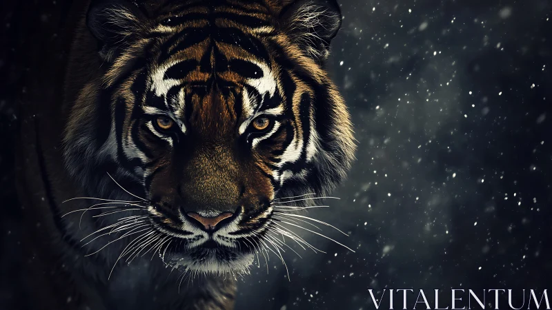 Snowlit tiger portrait captures predatory gaze in chiaroscuro