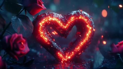 Luminescent Heart Form with Thermographic Incandescence and Crystalline Frost Texture.