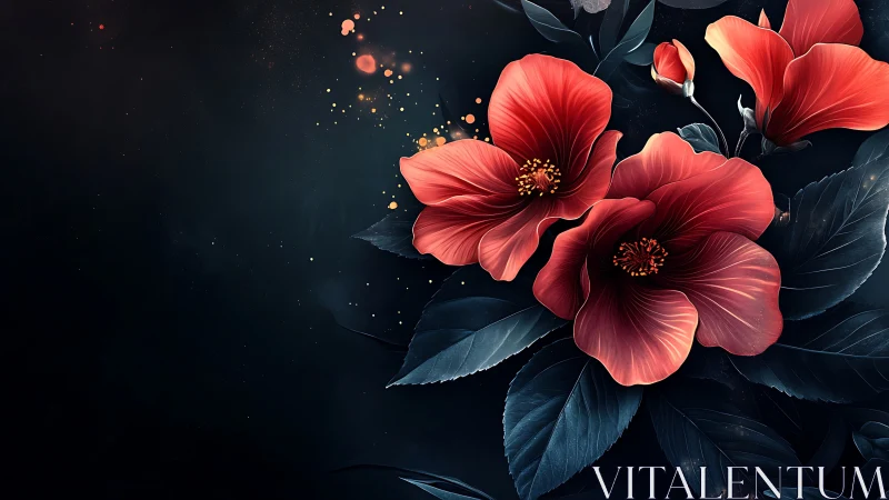 Luminous Coral Blooms Against Nocturnal Backdrop.Digital Rendering.