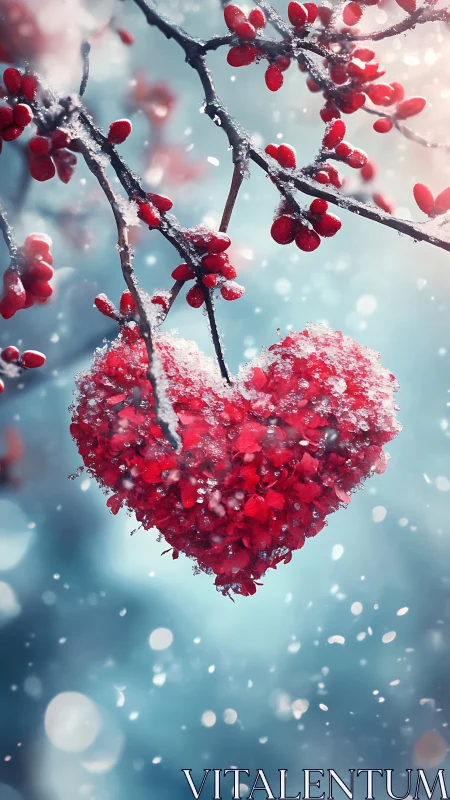 Frost-Covered Heart Berries Suspended in Winter Snow