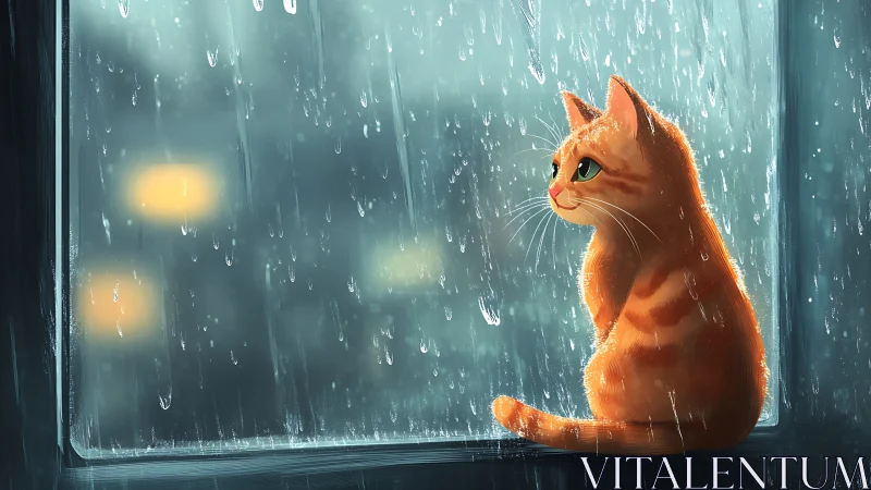 Rainlit ginger dreamer studies the storm beyond glass