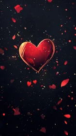 Luminous Heart with Floating Petals Against Dark Cosmos.