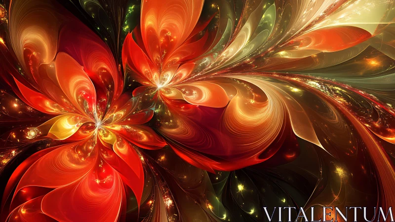 Fractal floral vortex with luminous red and gold energy petals.