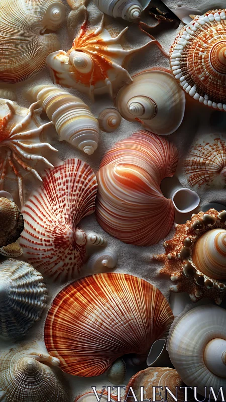 Photorealistic seashell still life with layered radial forms.