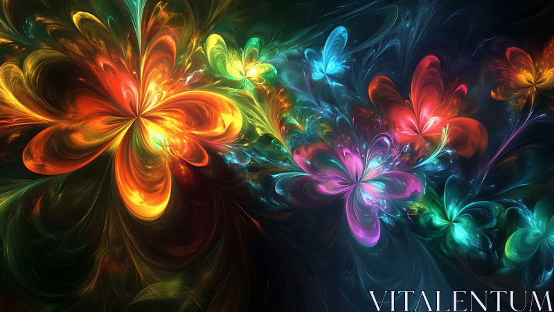 Colorful cosmic blossoms swirling through dreamlike night.