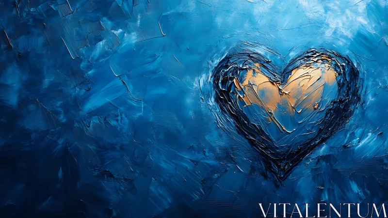 Gilded Heart Outlined in Deep Blue Oil Strokes.