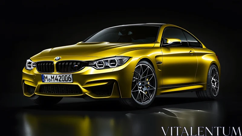 Golden-night BMW coupe poised like a stealthy highway comet.
