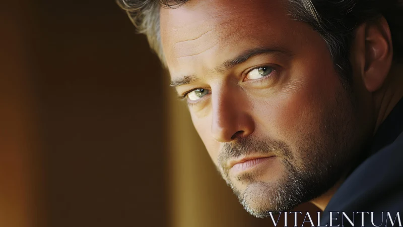 Close-cropped male portrait with shallow-depth optical rendering.