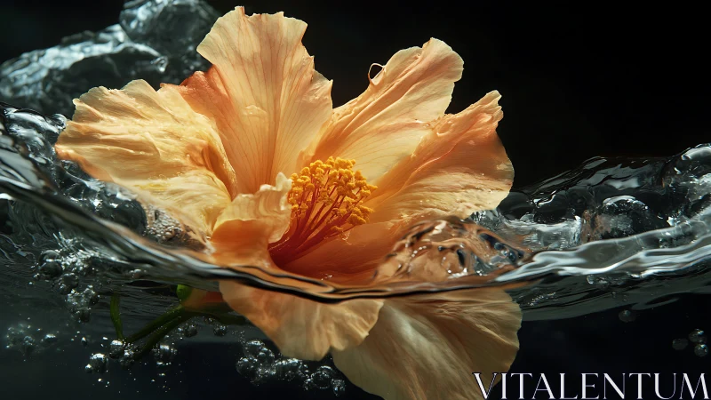 Hibiscus Bloom Suspended in Water: Macro Floral Composition.