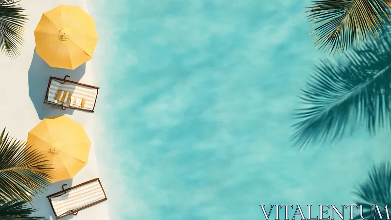 Aerial Beach Composition with Yellow Umbrellas and Palm Shadows.