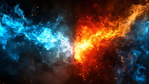 Blue and Red Fire Elements in Dynamic Collision