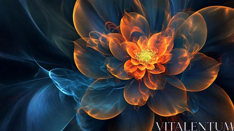 Glowing digital flower blooms softly in swirling cosmic light