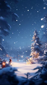 Cozy snowy village glowing with gentle winter wonder.
