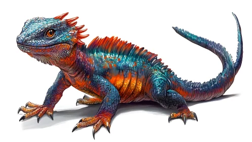 Multicolored stylized lizard illustration on white background.