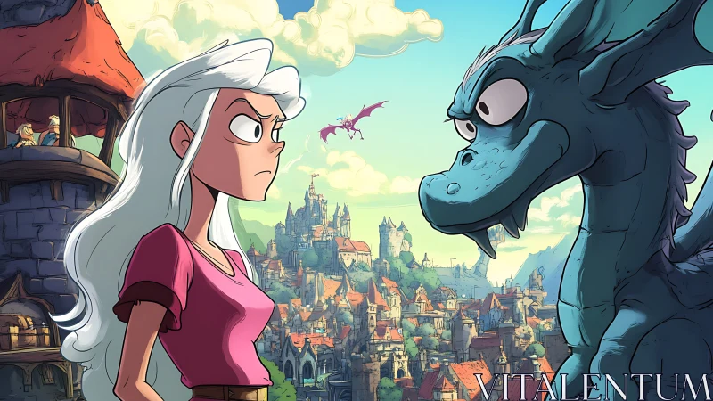 Stubborn girl and smug dragon negotiate over a crowded kingdom