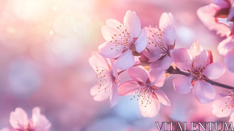 Delicate Cherry Blossoms Bathed in Soft Springtime Light