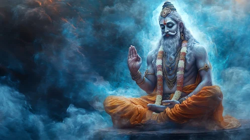 Serene blue sage rests in glowing clouds of quiet light