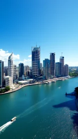 Sunlit riverside skyline where boats and city quietly mingle.
