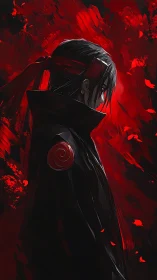 Anime profile portrait in red-black high contrast composition.