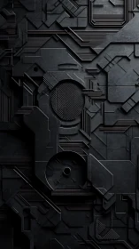 Dark geometric tech panel with layered circuit forms.